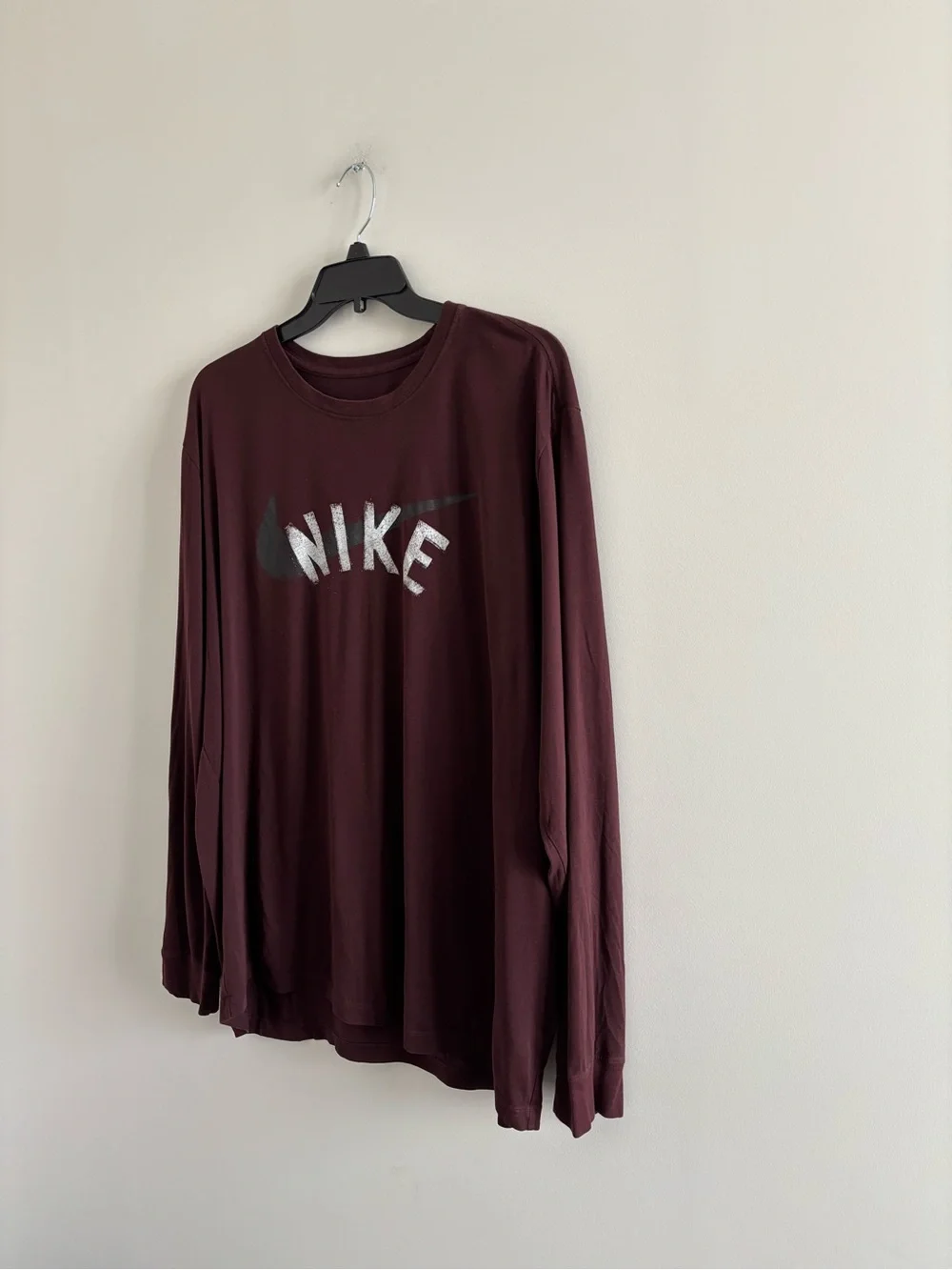 Nike Dri-FIT T-Shirt Burgundy Long Sleeve Logo Graphic Crew Neck Men 3XL Workout